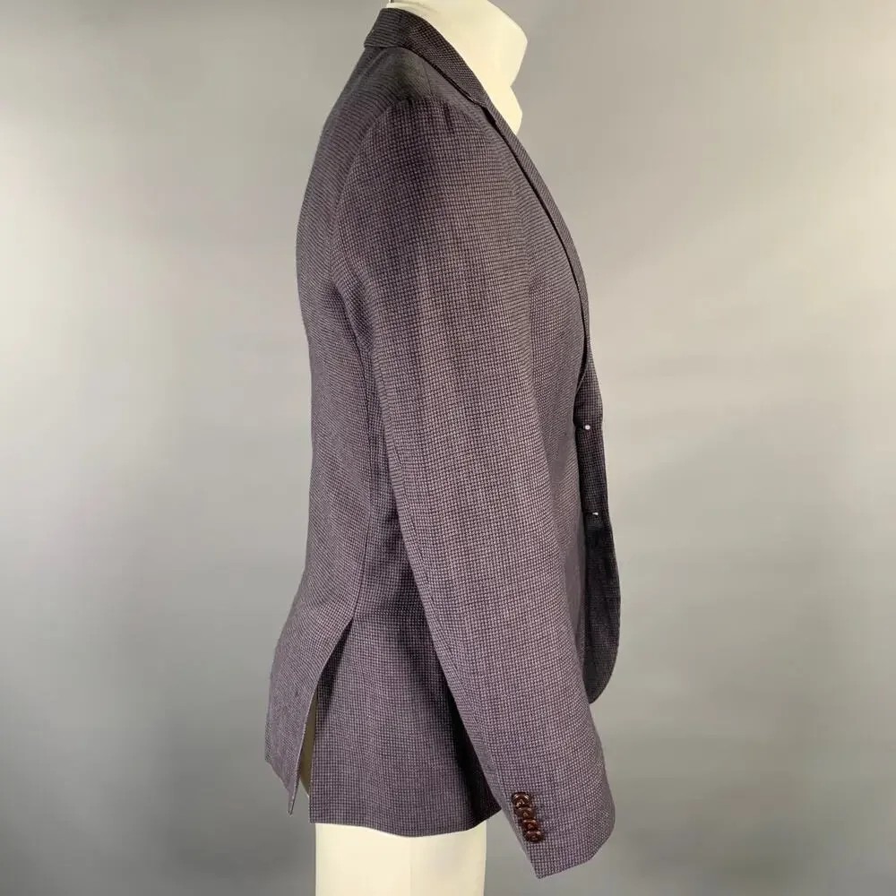 HUGO BOSS Size 38 Purple Check Wool Linen Sport Coat